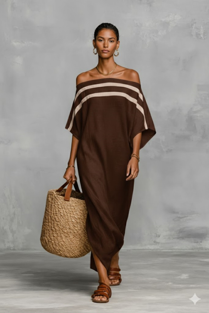 Off-Shoulder Maxi Dress with Batwing Sleeves