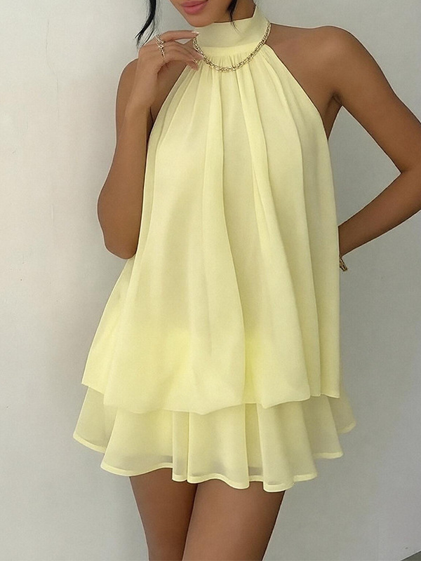 Women's Sleeveless Halter Backless Tie A-Line Mini Dress