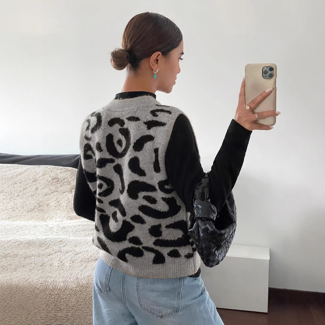 V-Neck Button-Up Knit Vest Sweater
