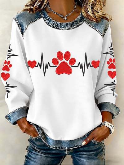 Women's Heart Polka Dot Letter Print Crewneck Sweatshirt