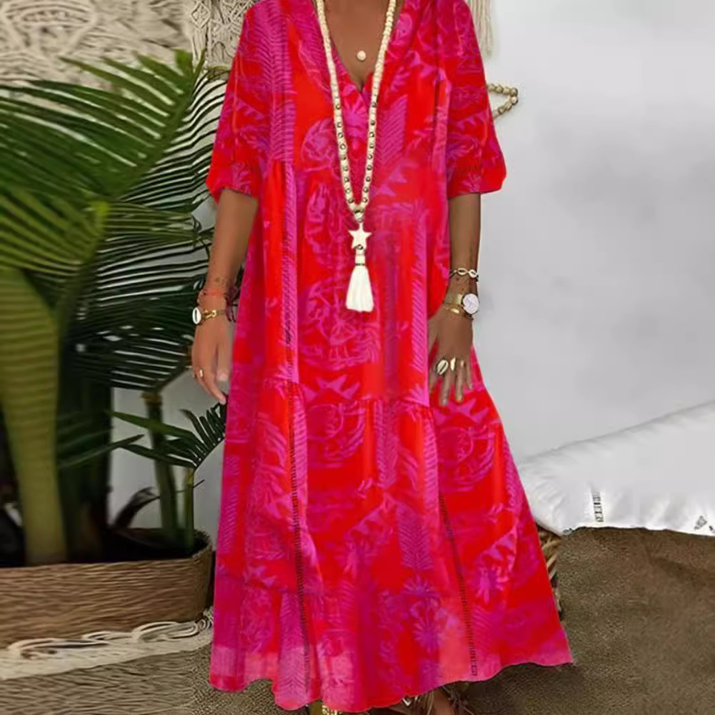 Women's V-Neck Bell Sleeve Maxi Dress