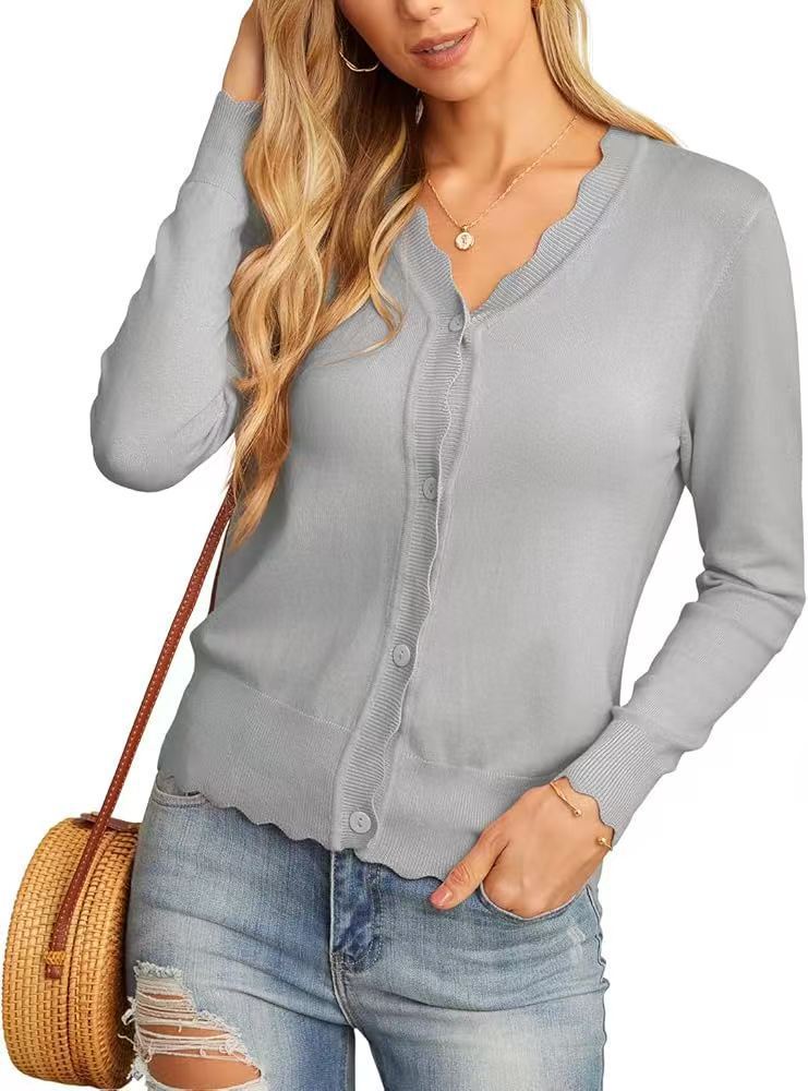 Lightweight Ruffle Trim Short Knit Cardigan