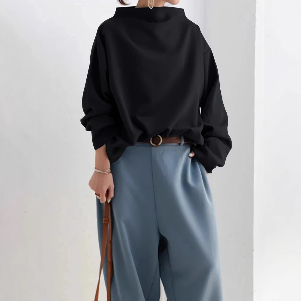 Women's Loose Fit Mock Neck Long Sleeve Top