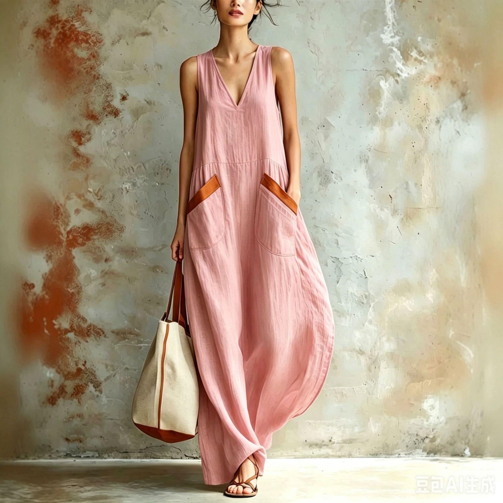 V-Neck Loose Lightweight Sleeveless Maxi Dress