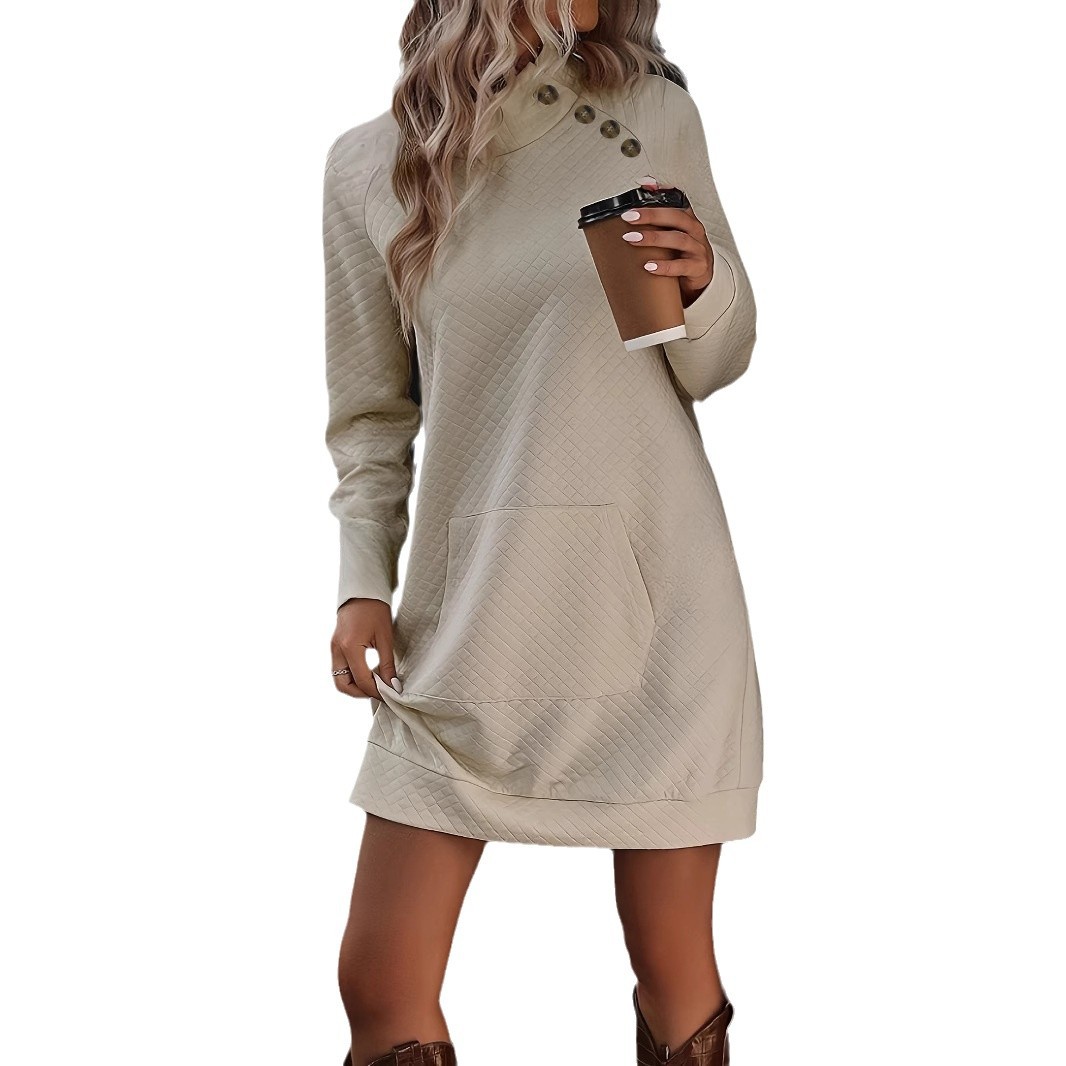 Women's Diamond Quilted Long Sleeve Midi Dress