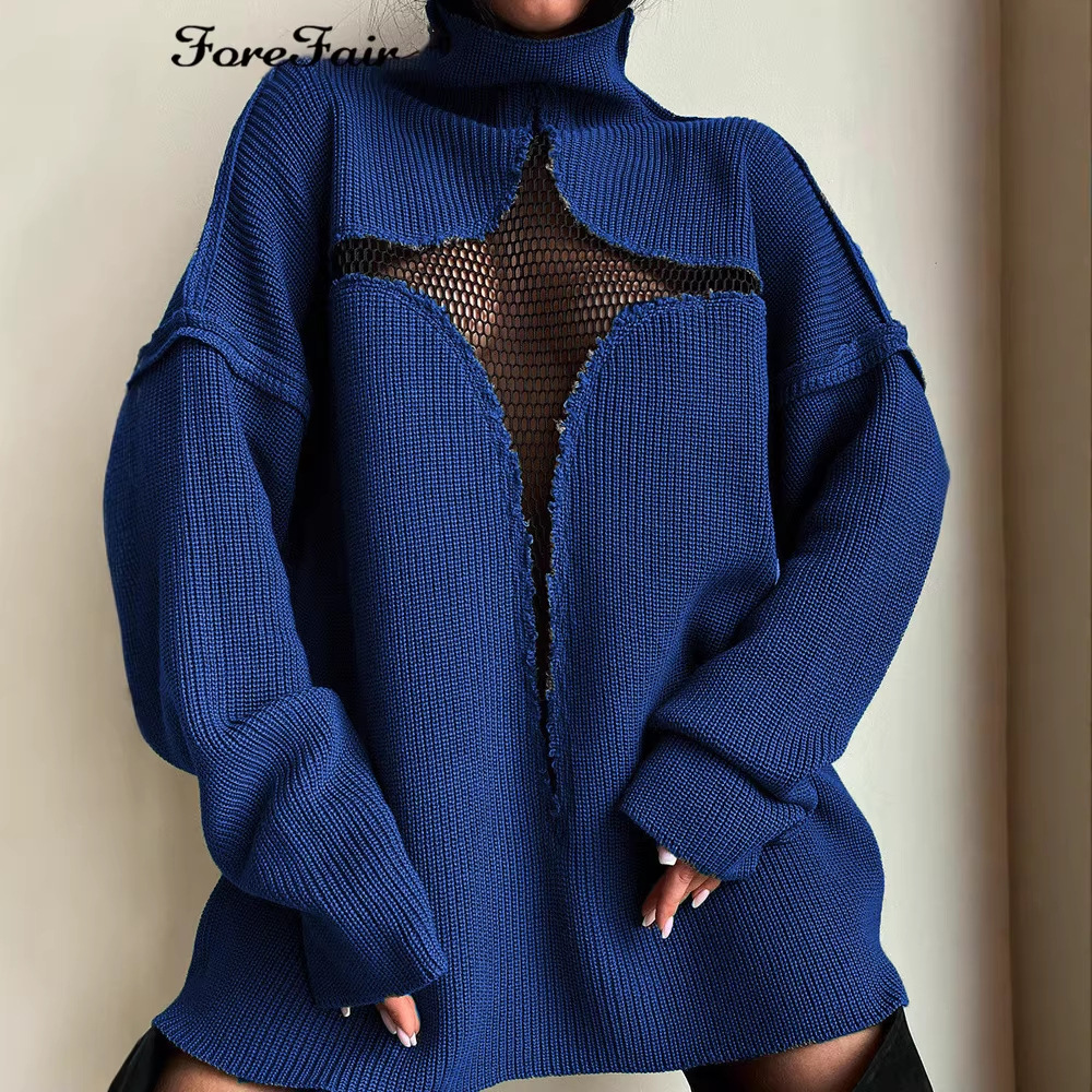 Sexy Sheer Mesh Open-Knit Pullover Sweater