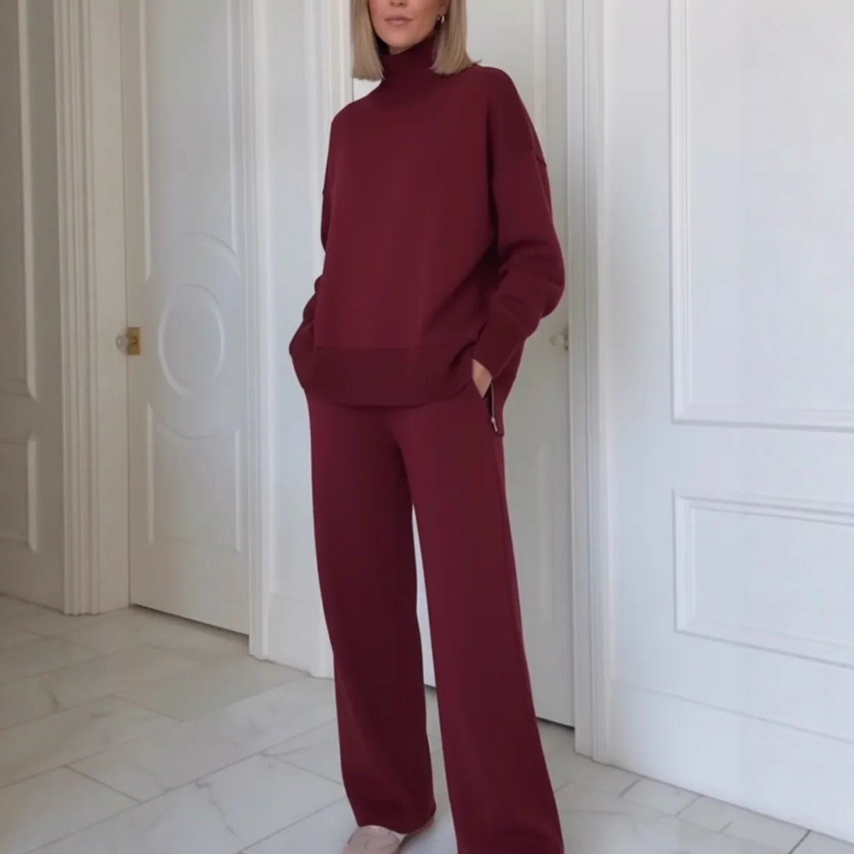 Women's Solid Color Casual Two-Piece Sweatshirt Set