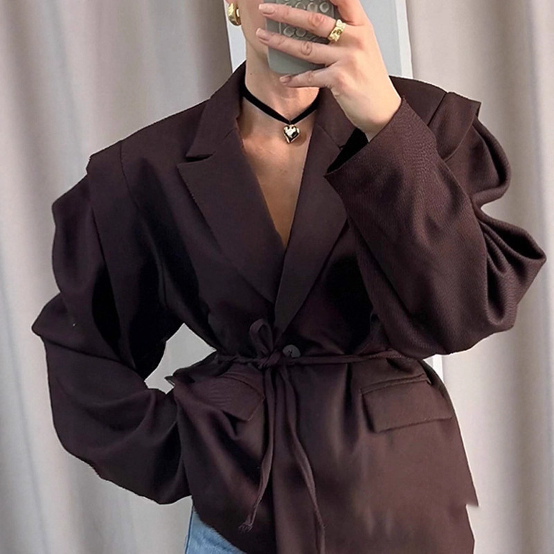Women's V-Neck Tie-Waist Slimming Loose Fit Coat