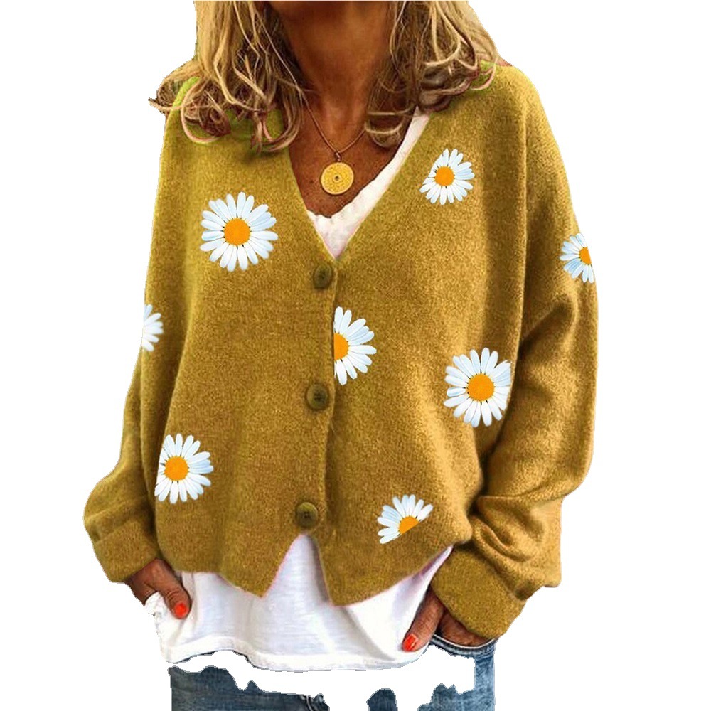 Women's Button-Front Floral Embroidered Knit Cardigan Sweater