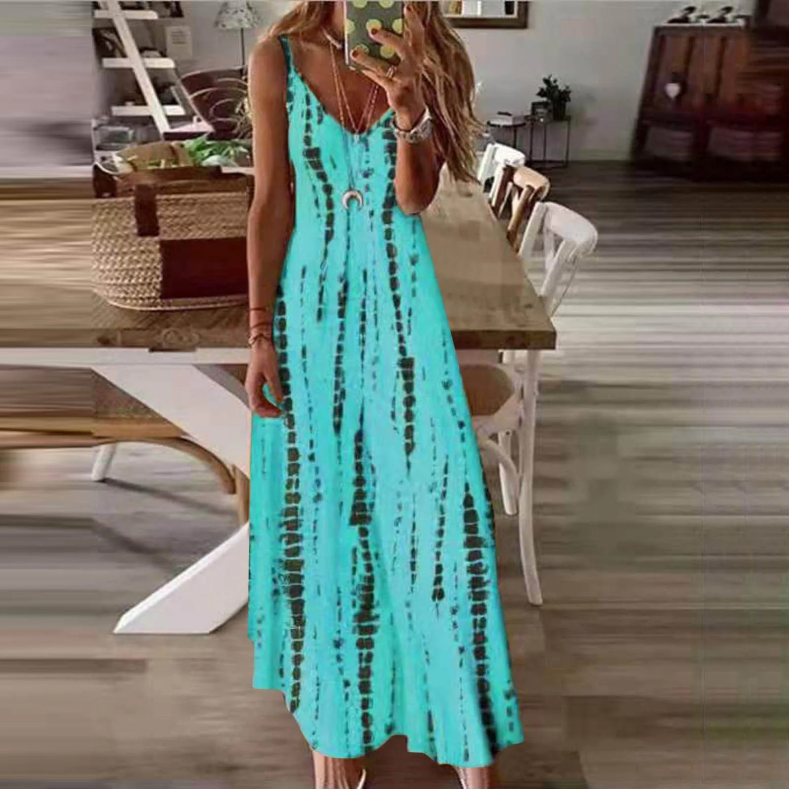 Women's Vintage Floral Print Sleeveless Midi Dress Casual Loose Fit