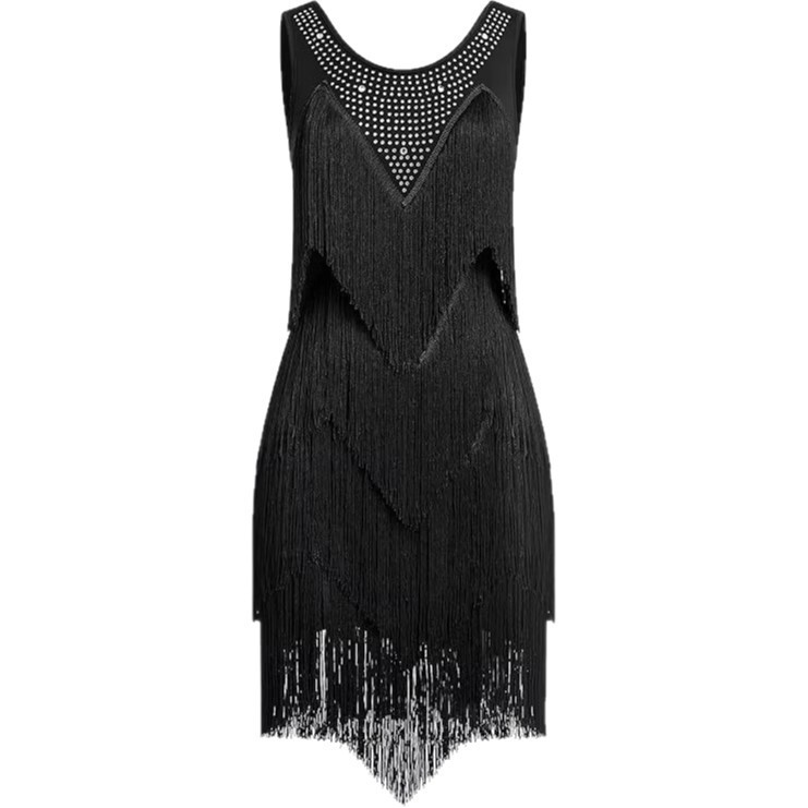 Women's Sleeveless Rhinestone Fringe Latin Dance Dress