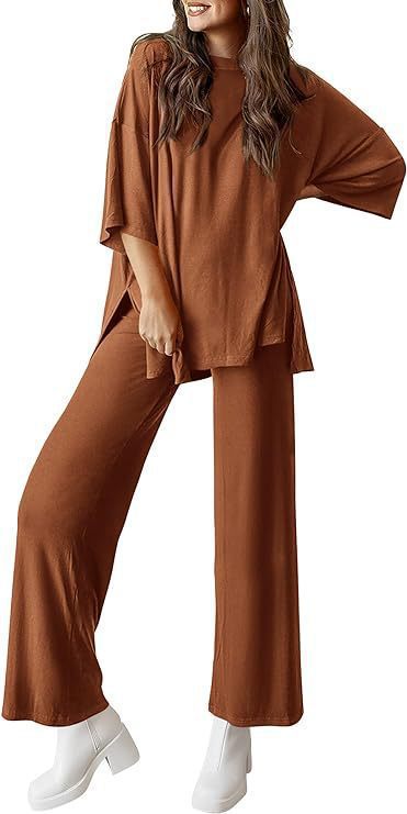 Women's Casual Two-Piece Set Short Sleeve Top & Wide-Leg Pants