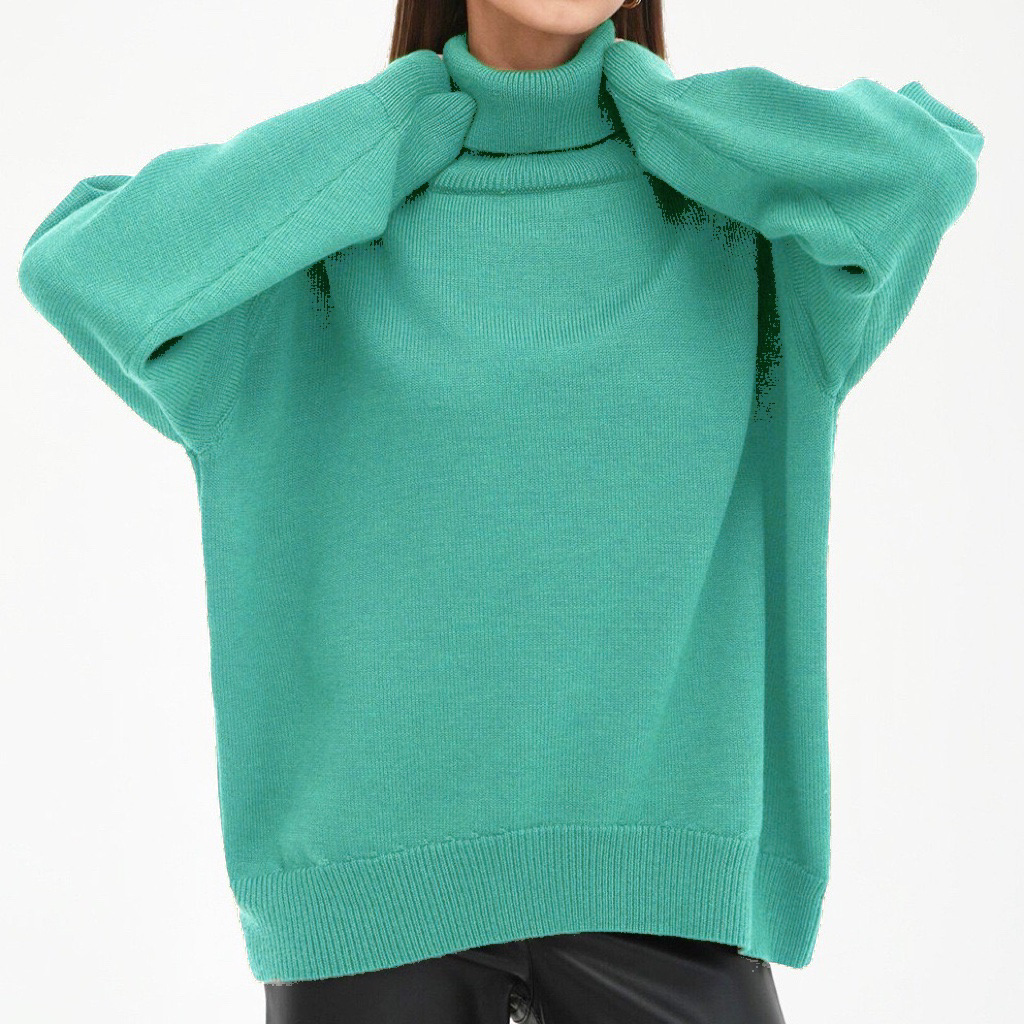 Solid Turtleneck Sweater Loose Knit Pullover