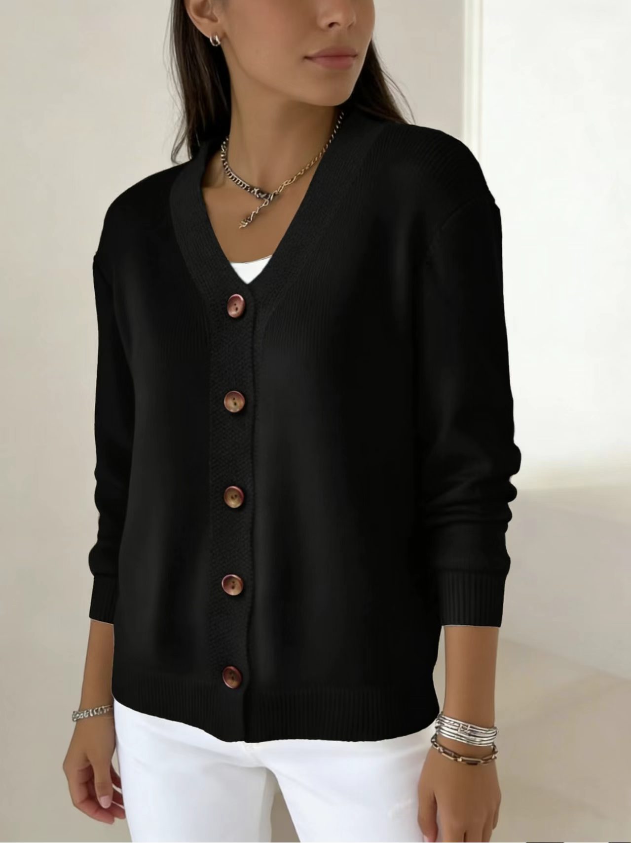 Women's Solid Knit Cardigan Sweater