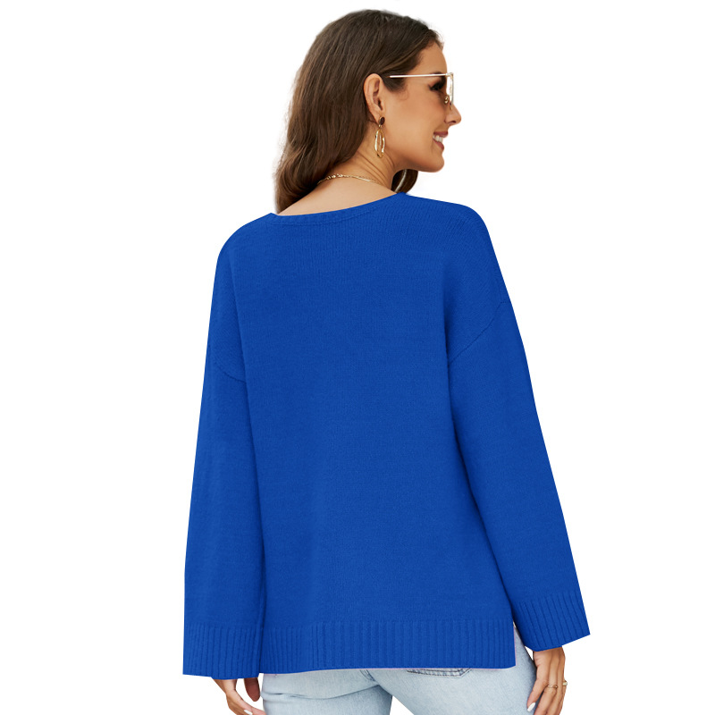 Women's Long Sleeve V-Neck Knit Sweater Casual Loose Fit