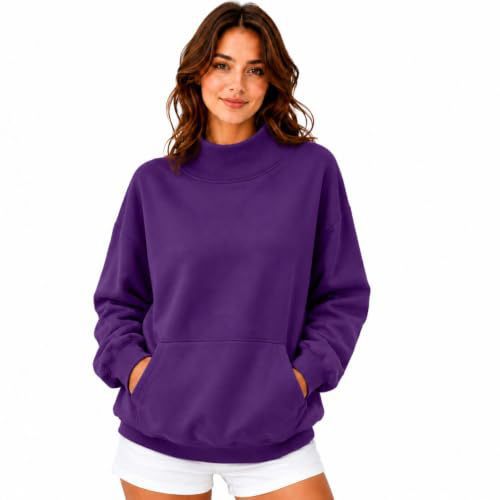Women's Mock Neck Pullover Sweatshirt with Side Pockets