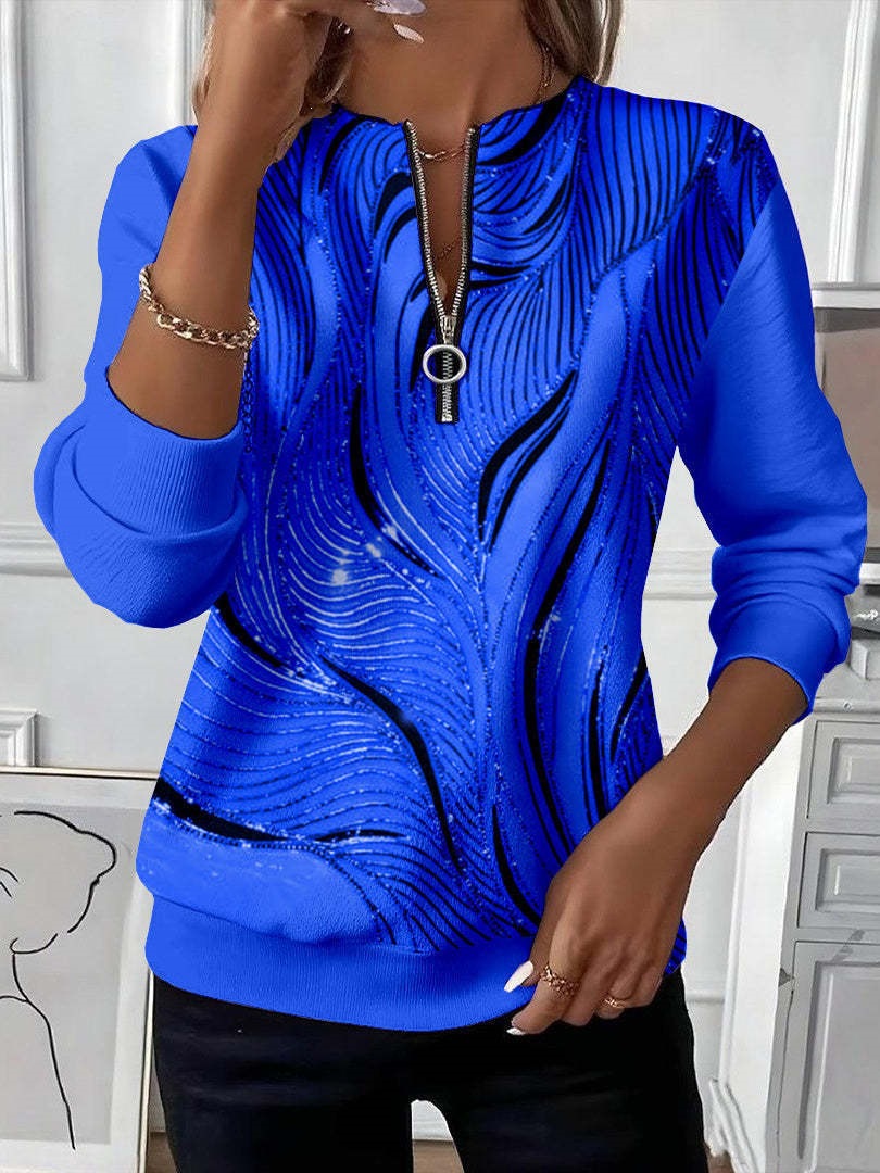 Women's Boho Print Long Sleeve Zip-Up Sweatshirt Casual Top