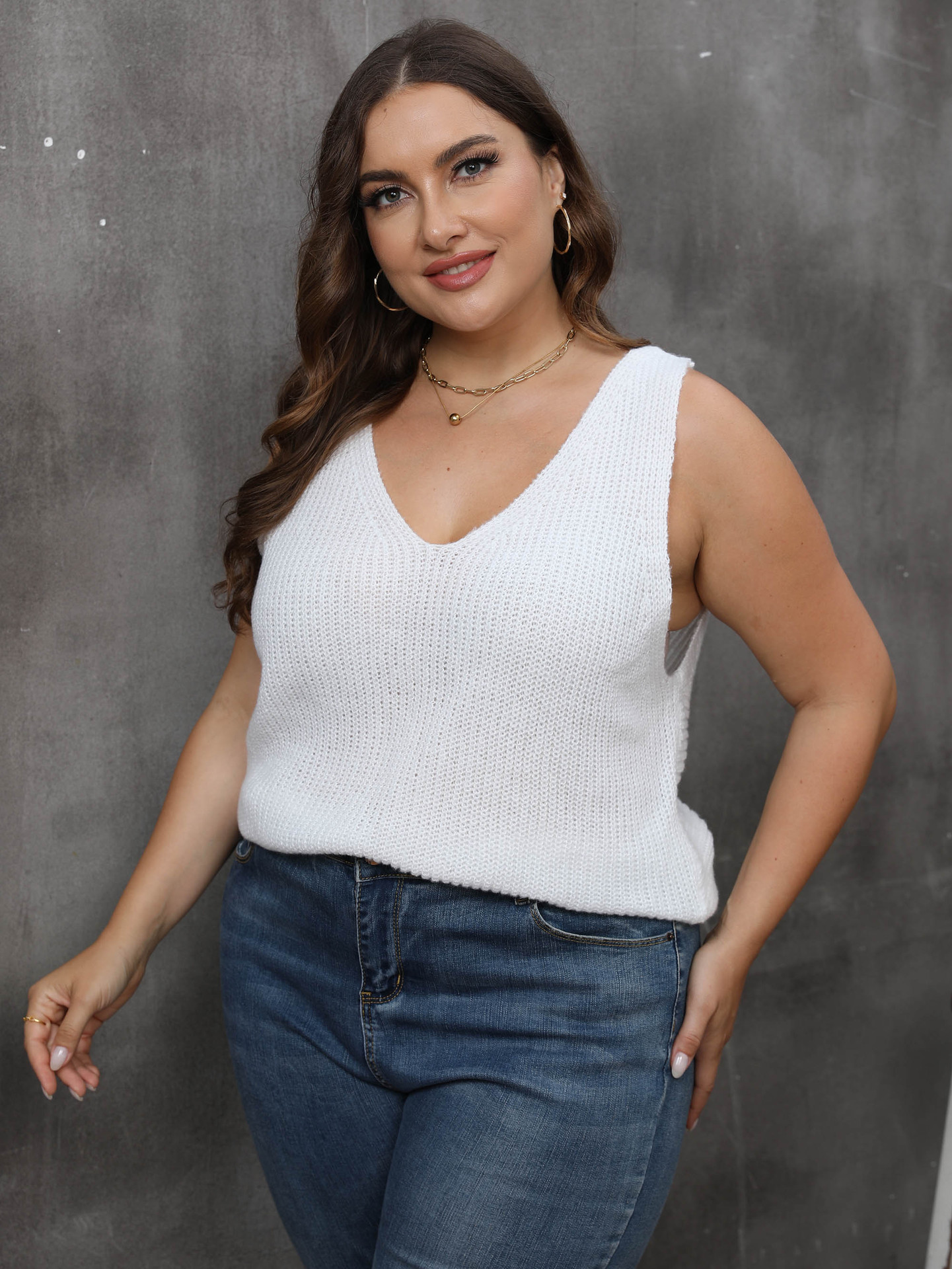 Women's V-Neck Cross-Back Sleeveless Knit Top