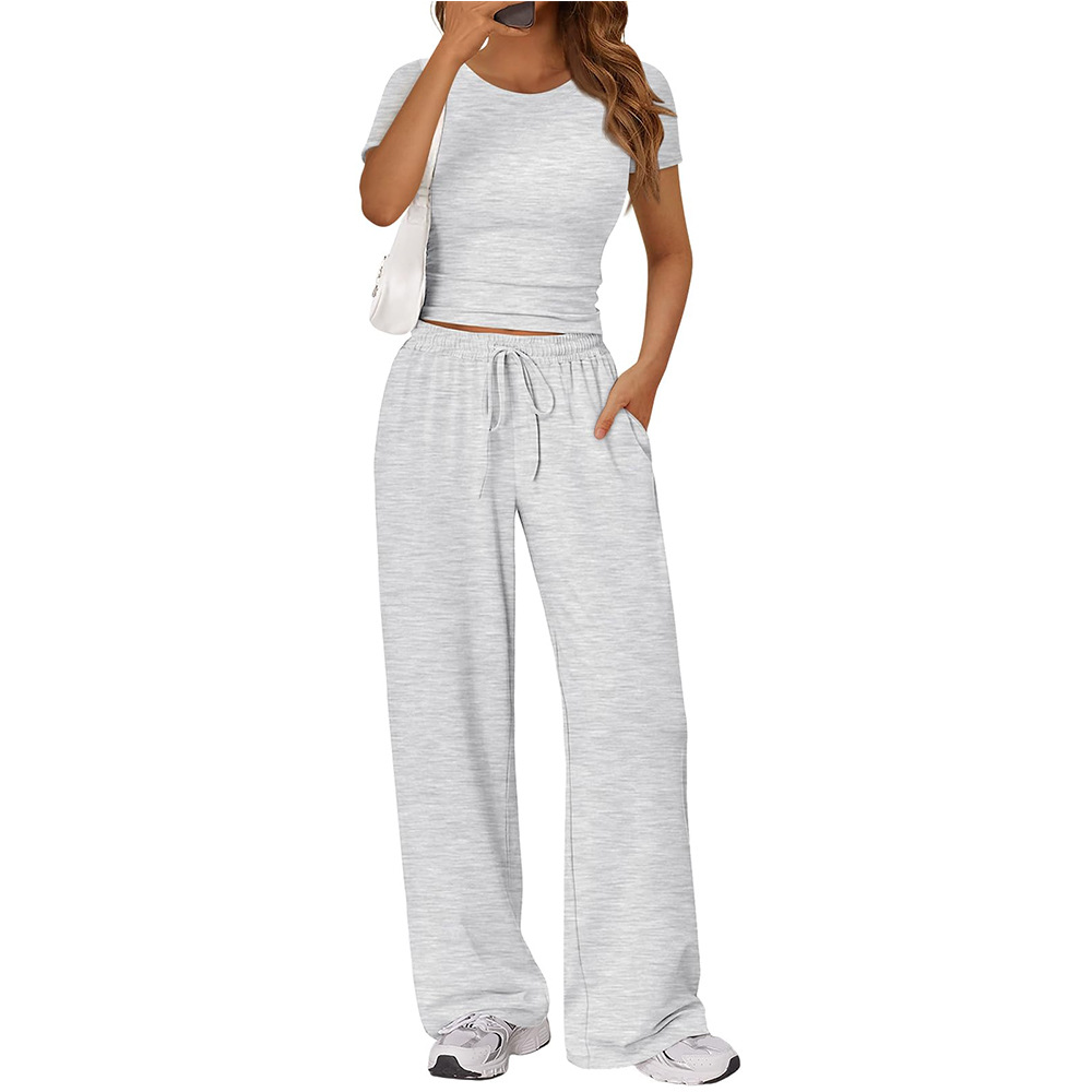 Women's Y2K Two-Piece Set Crewneck Short Sleeve Tee and Pants Casual