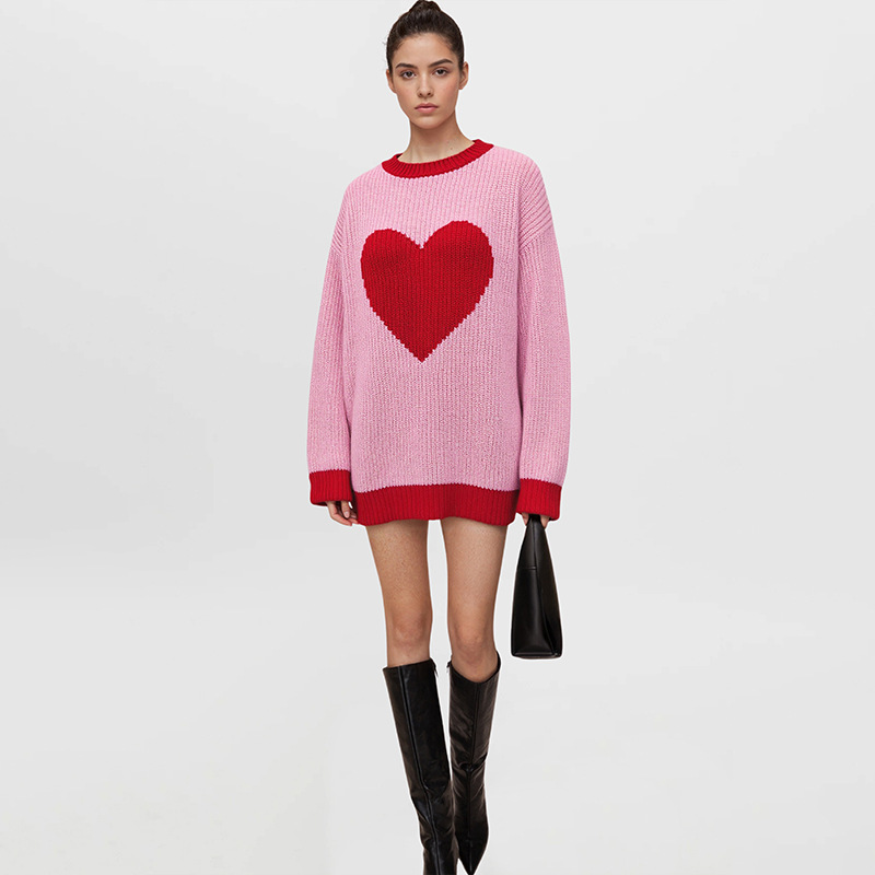 Color-Block Knit Sweater Women's Loose Mid-Length Pullover