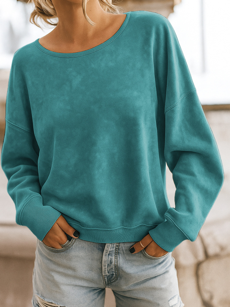 Women's Casual Loose Long-Sleeve Printed Crewneck Knit Sweatshirt