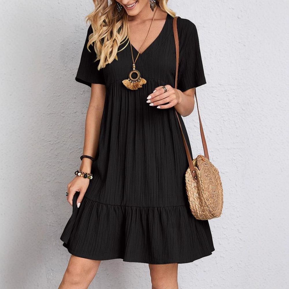 Women's Summer Loose Short Sleeve High Waist Flowy Dress