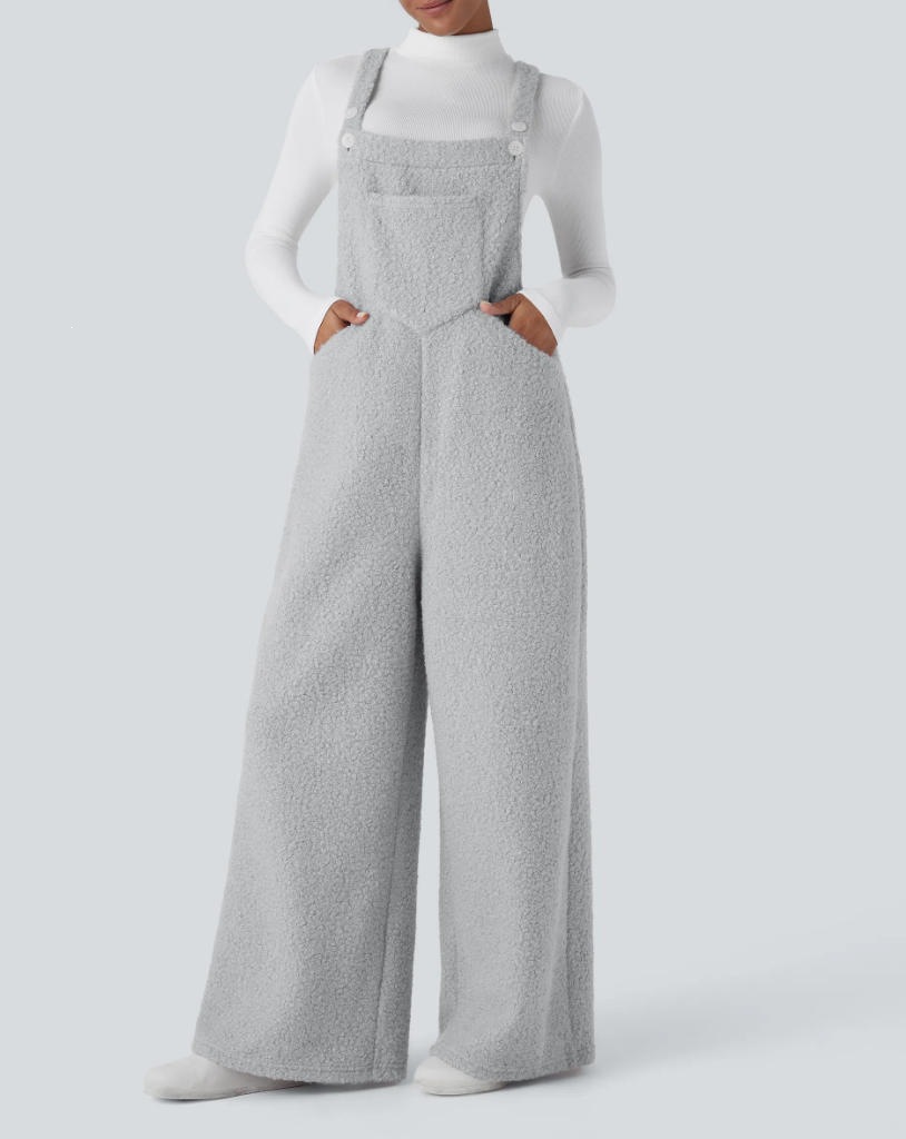 Women's Square Neck Wide-Leg Jumpsuit with White Long-Sleeve Top Two-Piece Set