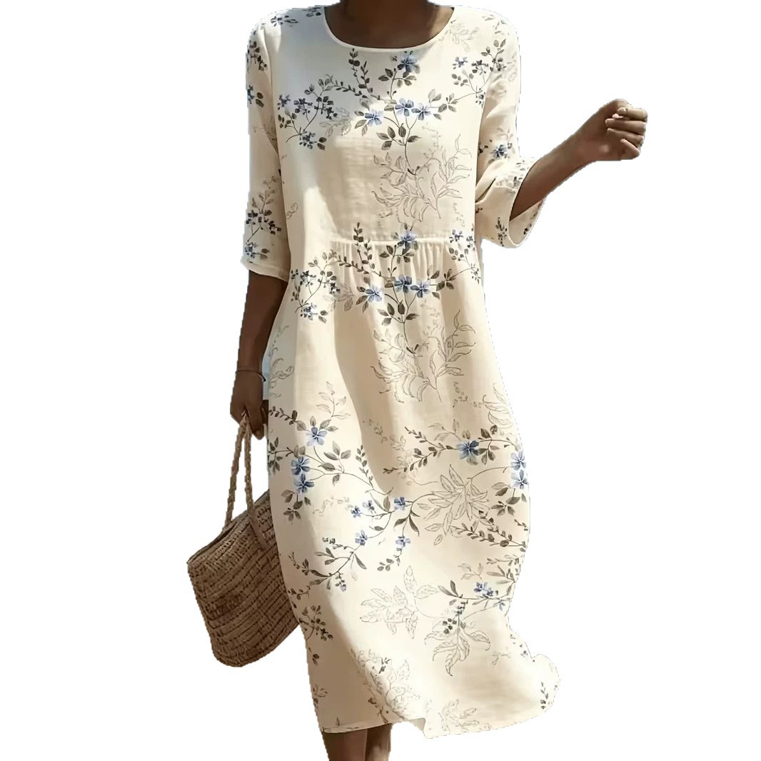 Women's Floral Print Pleated Midi Dress
