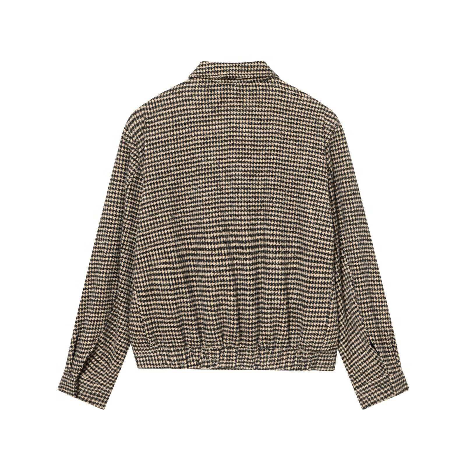 Women's Retro Houndstooth Padded Shoulder Bomber Jacket