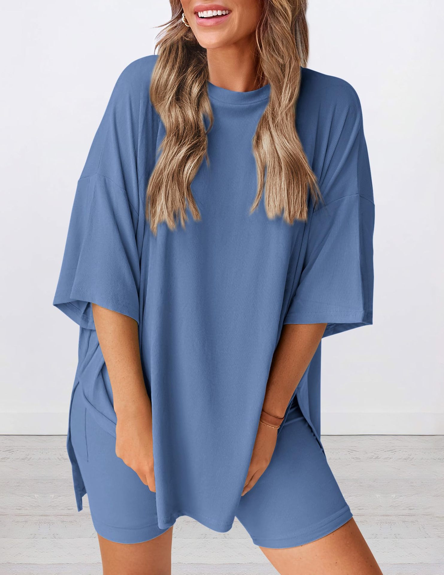 Women's Solid Color Loose Fit Casual Pajama Set with Pockets