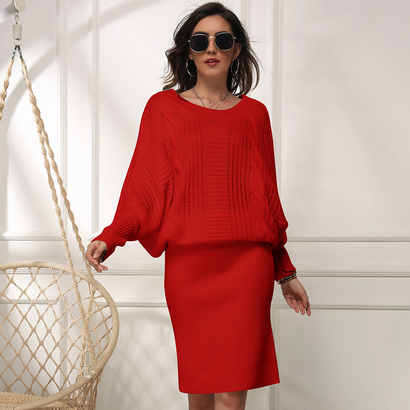 Plus Size Batwing Sleeve Long Knit Sweater Dress