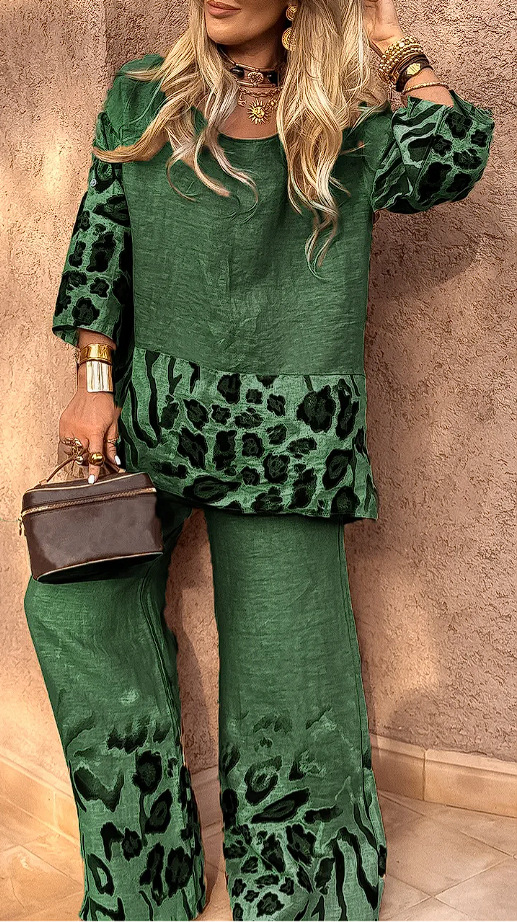 Women's Casual Leopard Print Two-Piece Pant Set