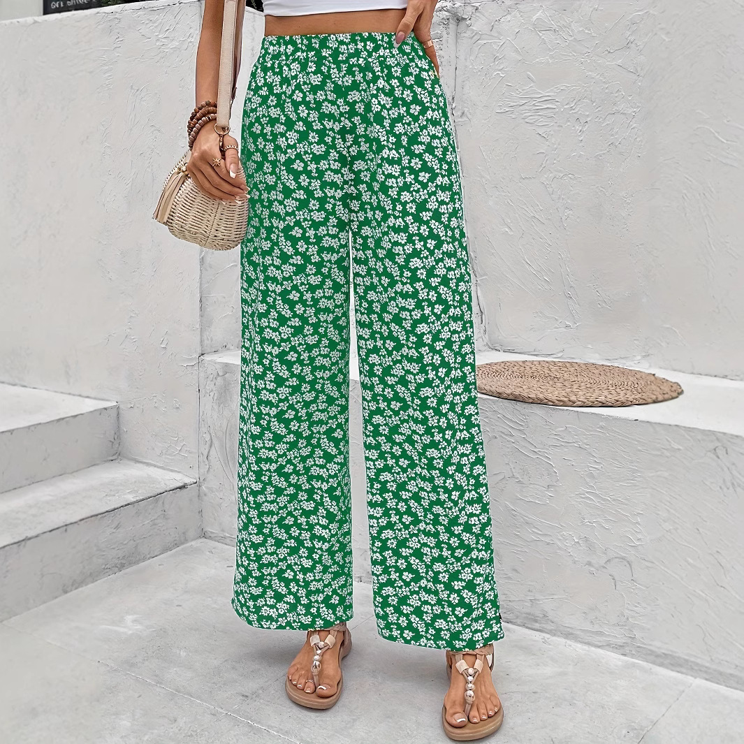 Floral Print Wide-Leg Casual Pants