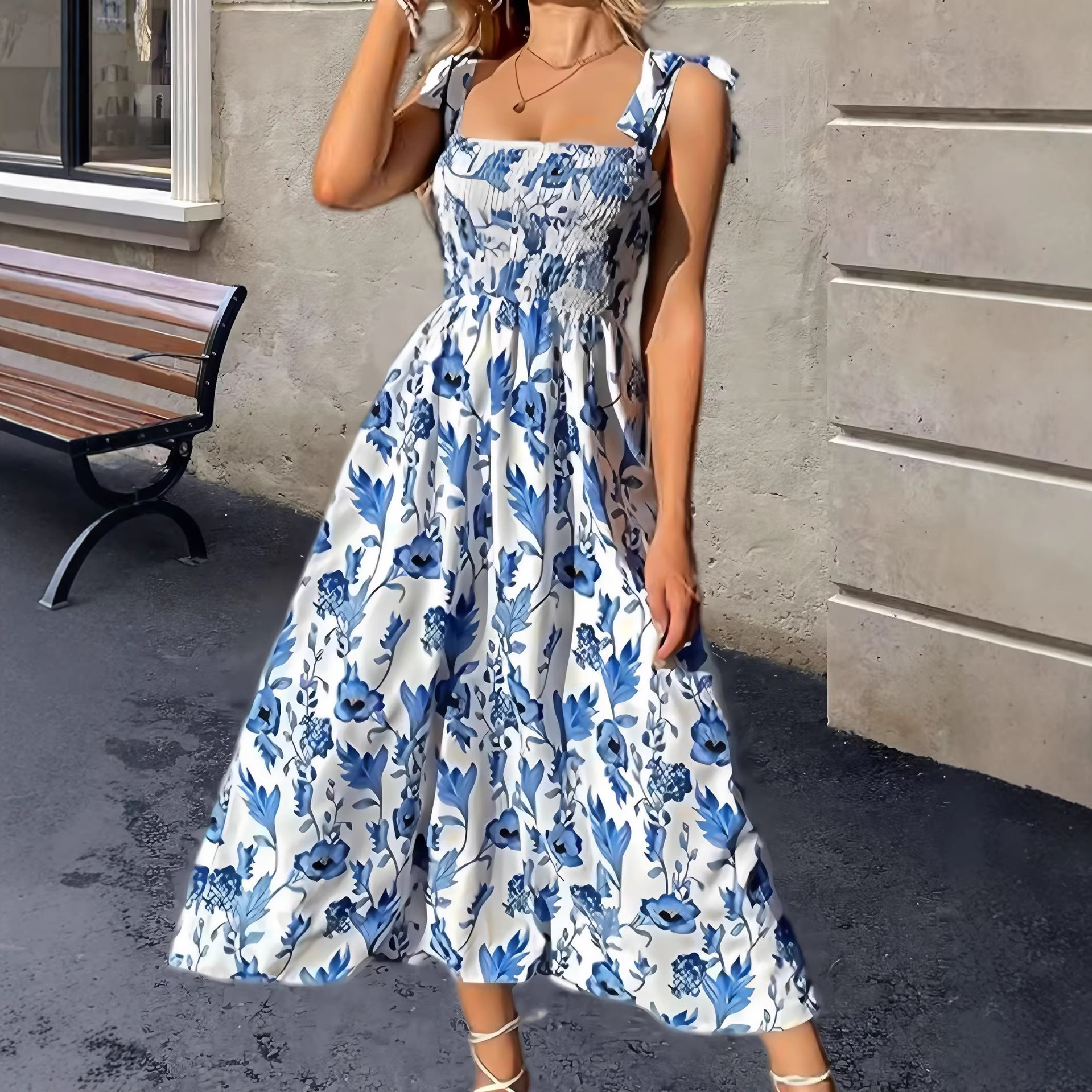 French Floral Print Tie-Strap Cami Dress