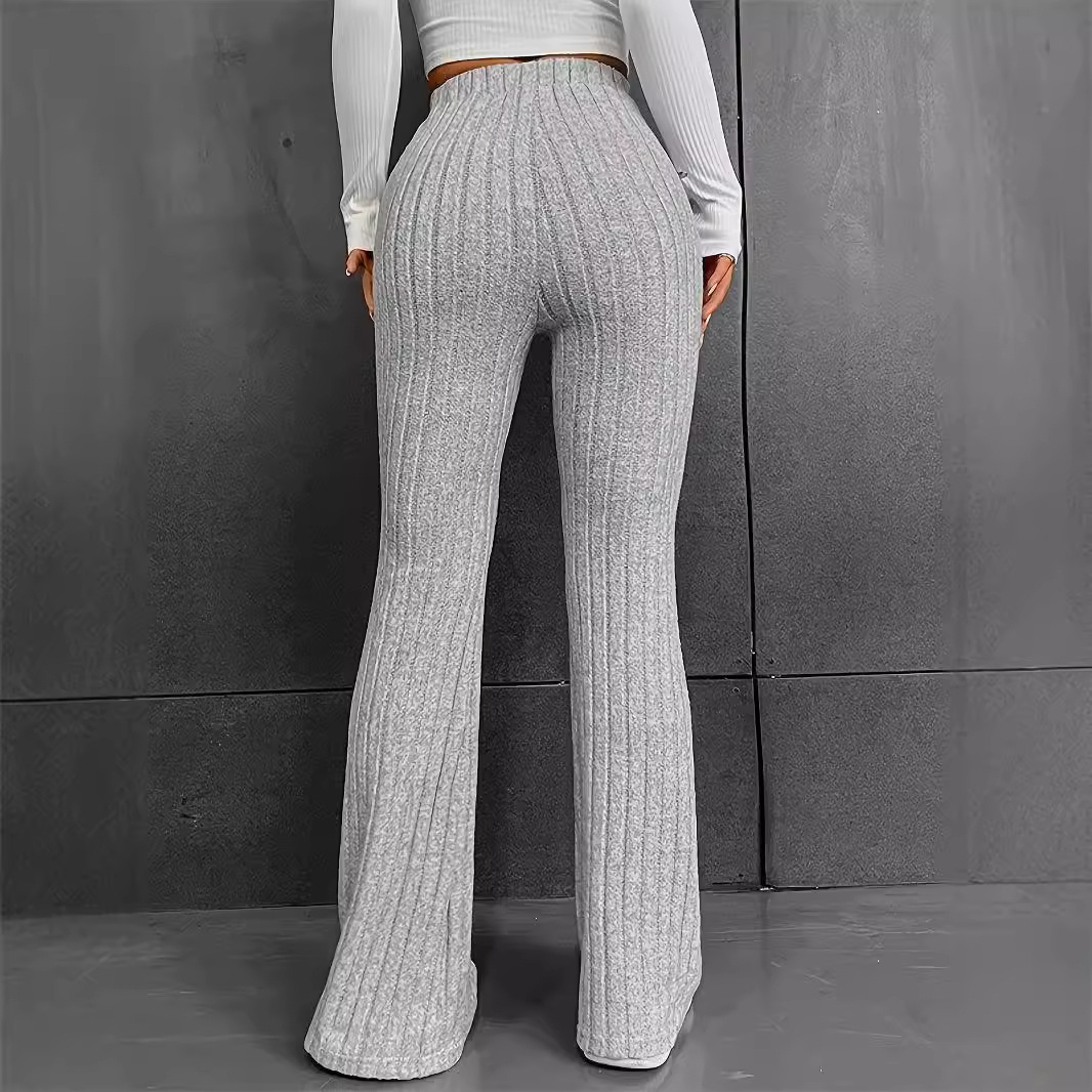 Women's High-Waist Flare Pants Solid Slimming Casual Long Trousers