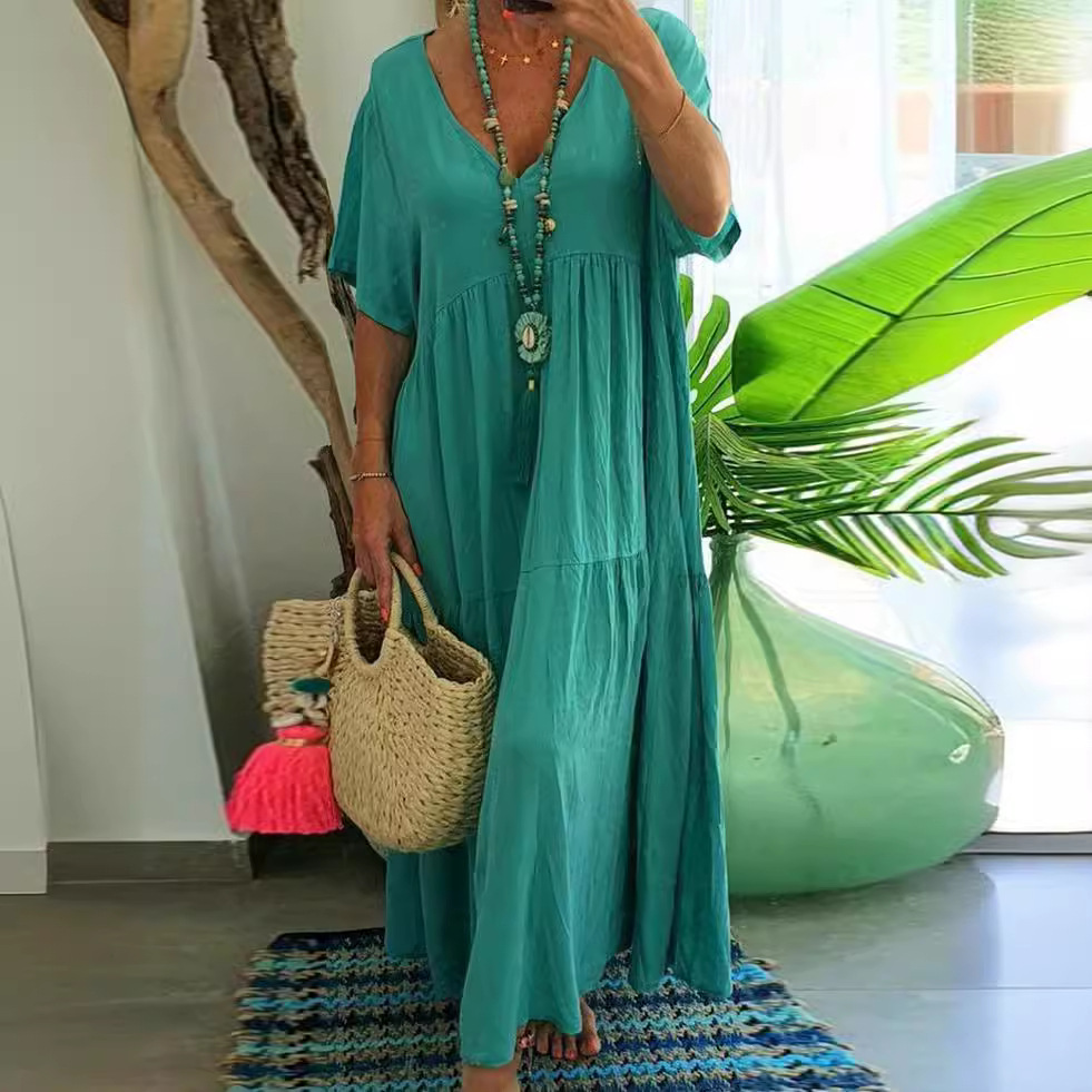 V-Neck Asymmetrical Long Flowy Dress