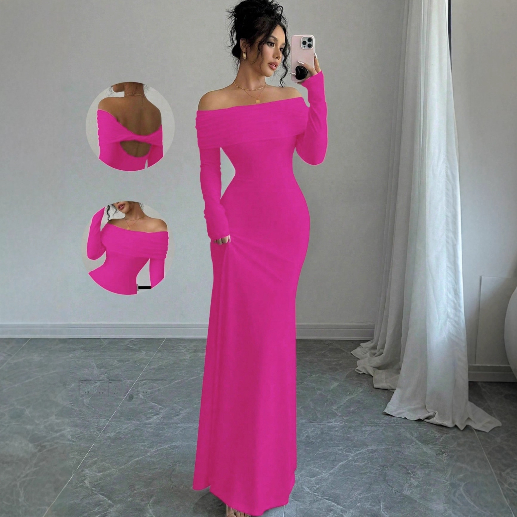 Women's Off-Shoulder Cross Backless Bodycon Long Dress