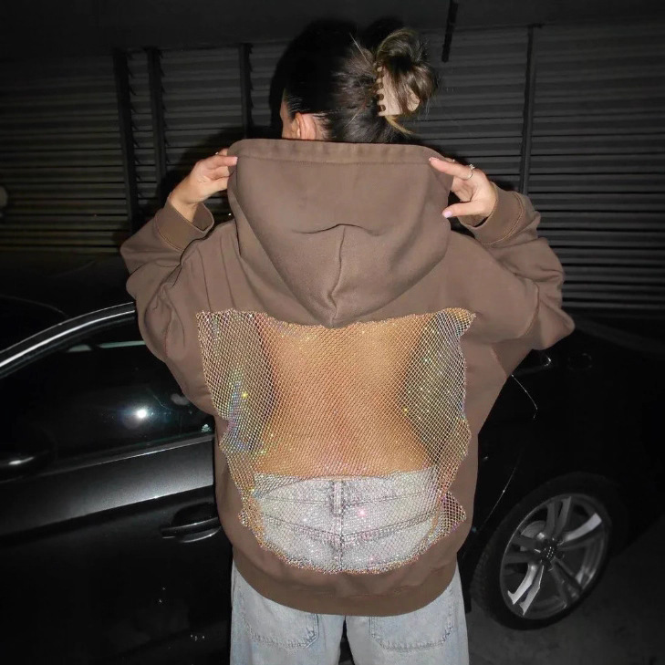 Women's Sheer Mesh Open-Back Hooded Sweatshirt