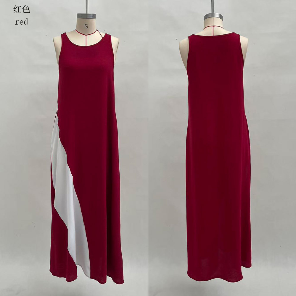 Women's Sleeveless Loose Colorblock Off-Shoulder Pocket Casual Dress