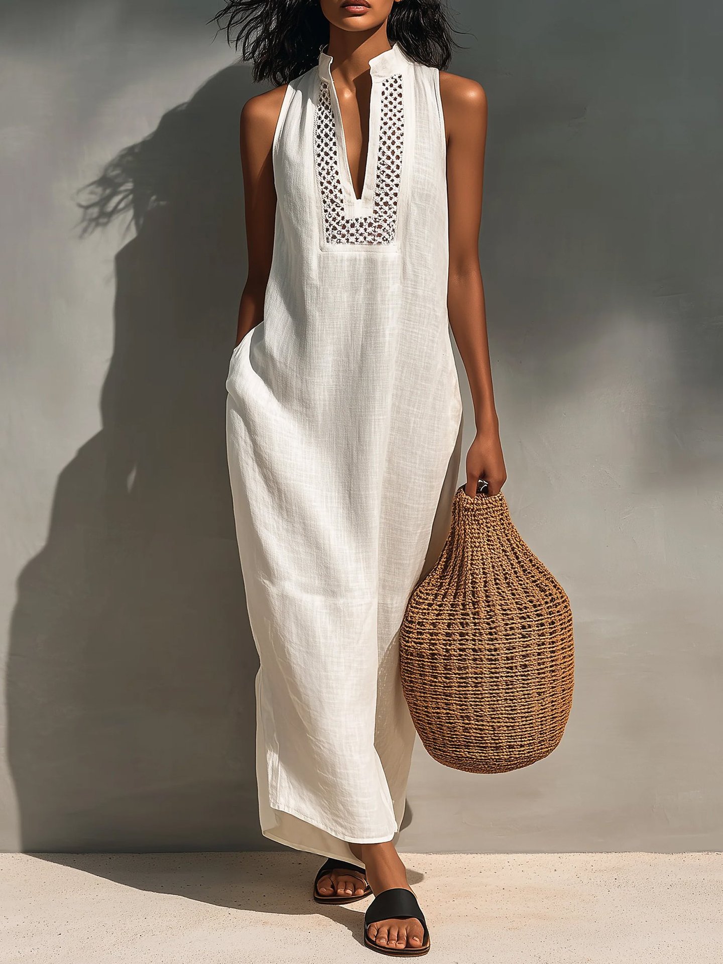 Women's Summer Sleeveless V-Neck Cutout Maxi Dress
