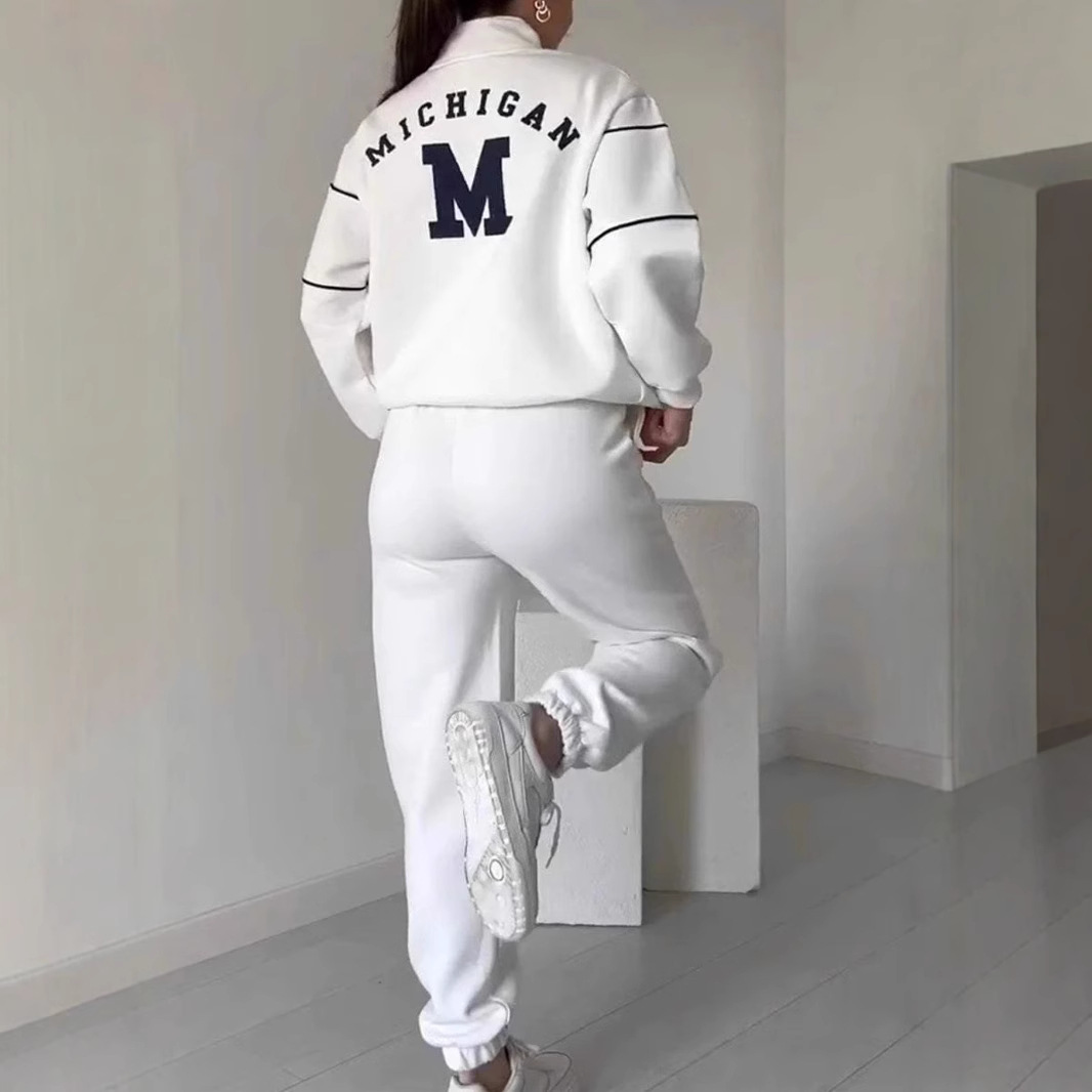 Letter Print Long Sleeve Top & Pants Casual Sports Set