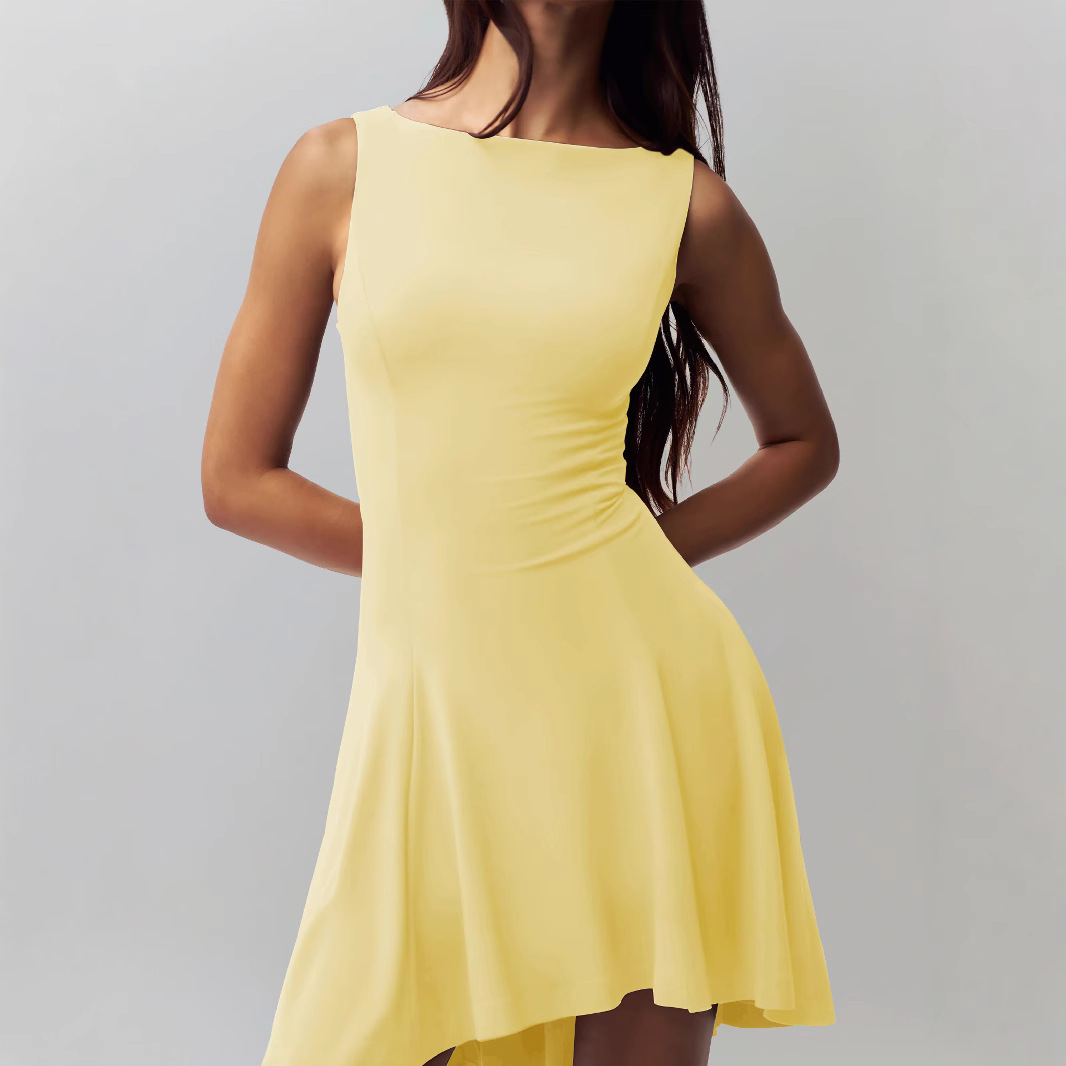 Sleeveless Off-Shoulder Bodycon Dress with Waist-Cinching Ruffled Hem