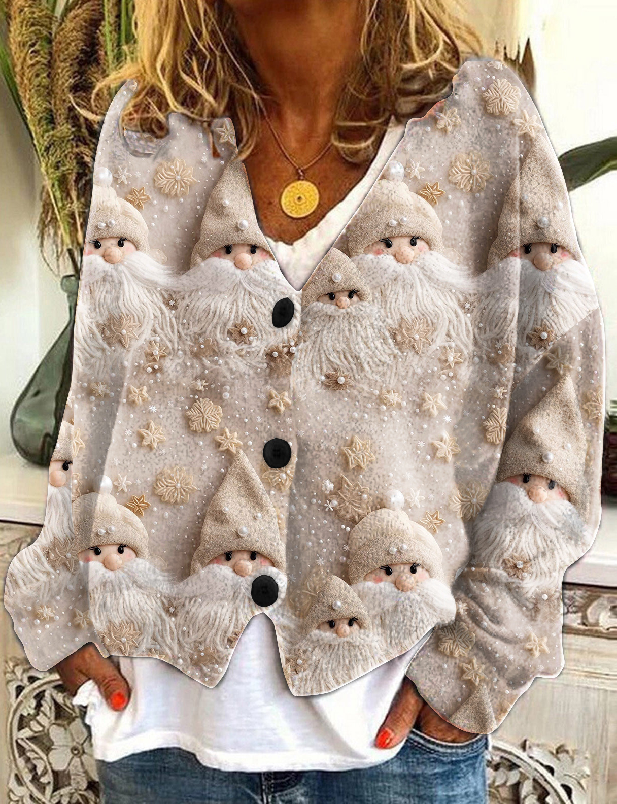 Abstract Print Open-Front Cardigan Sweater