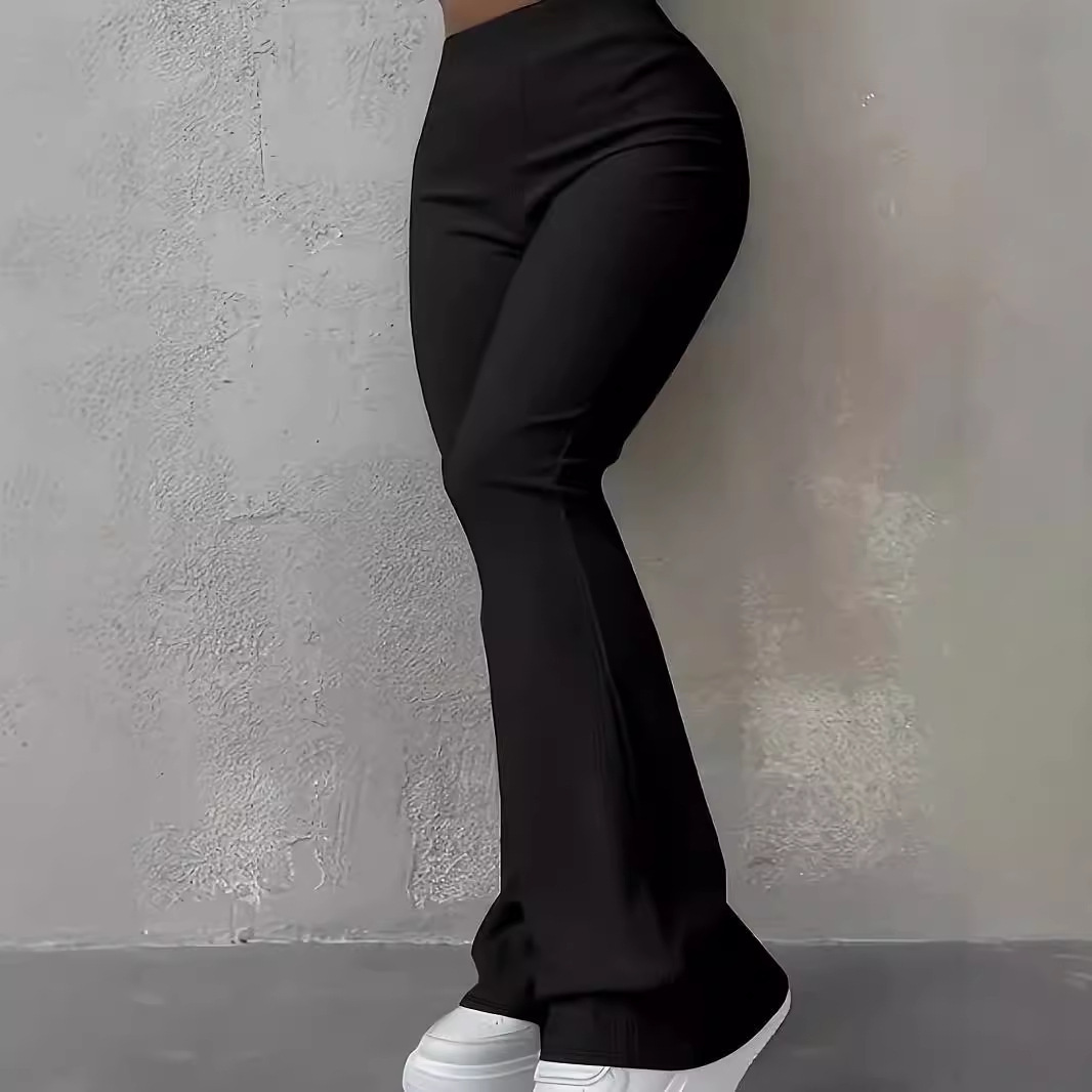 Women's Ribbed High-Waist Flare Leggings Slim Fit Solid Color