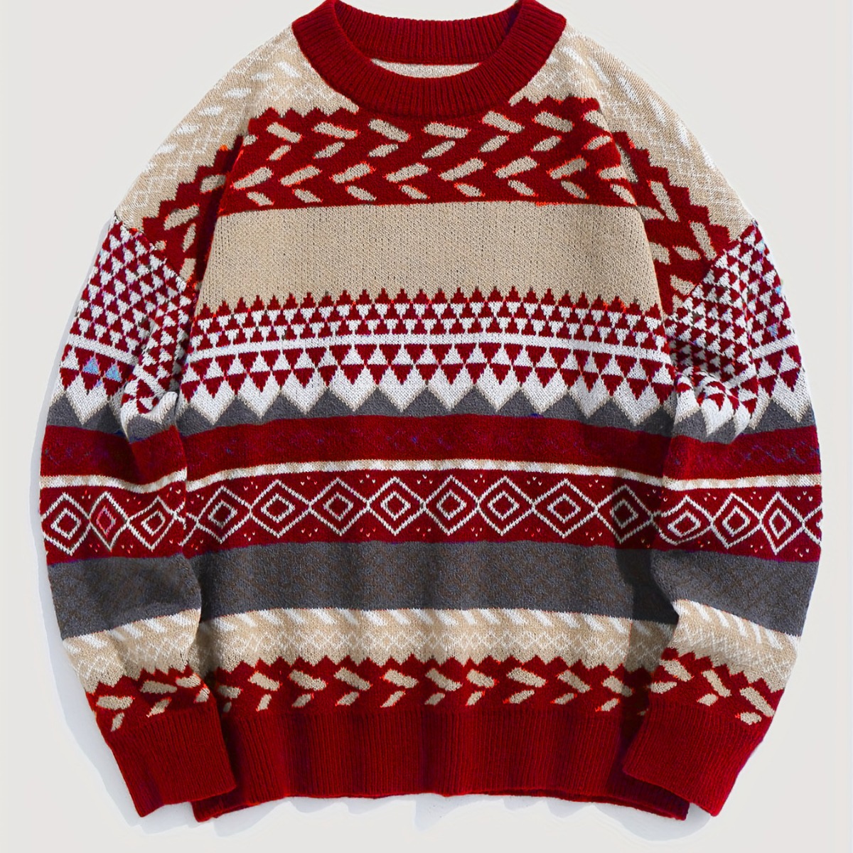Soft Retro Argyle Crewneck Pullover Sweater
