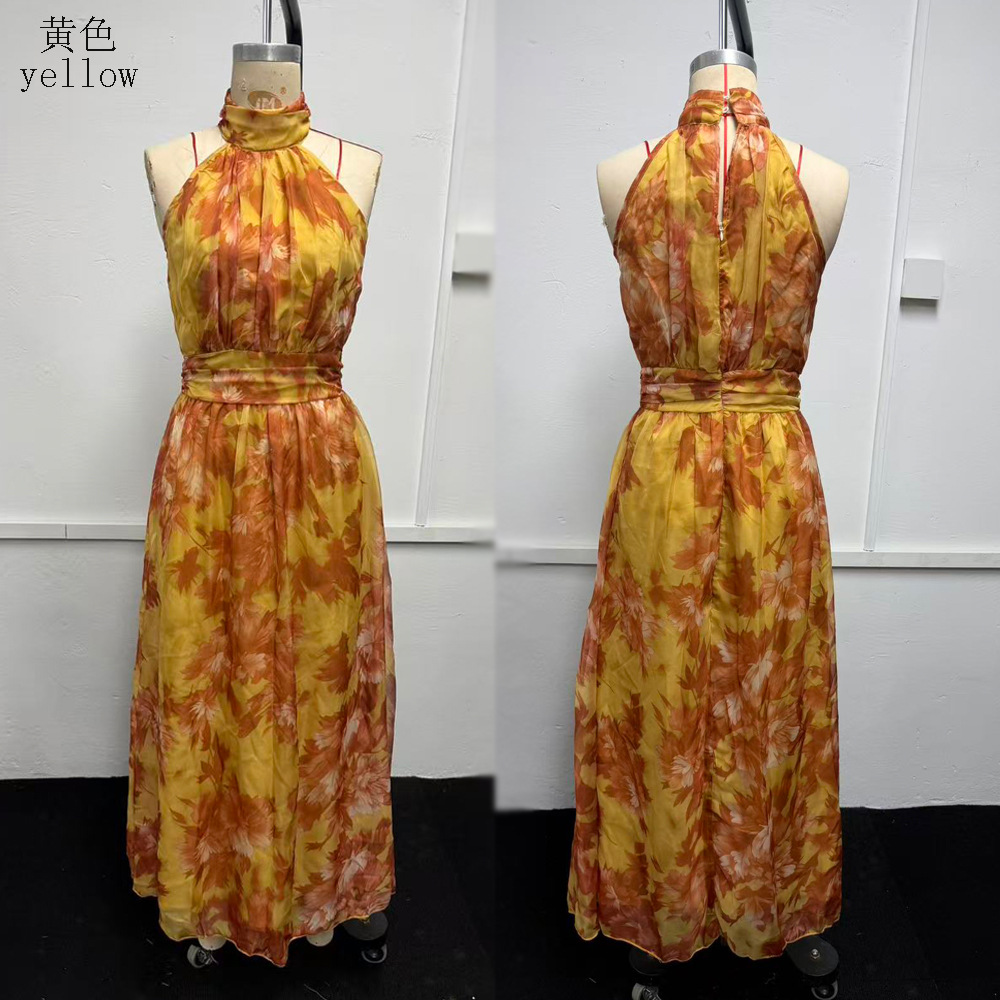 Women's Bodycon Mesh Floral Print High Slit Cami Long Dress