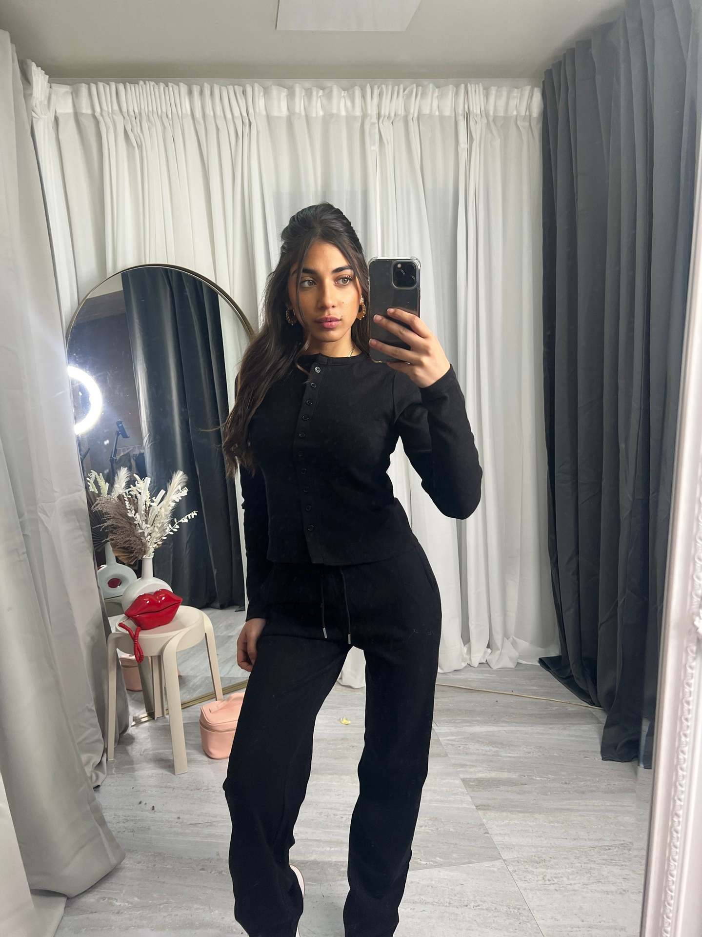 Women's Two-Piece Set: Long-Sleeve Button Cardigan & Tie-Waist Pants