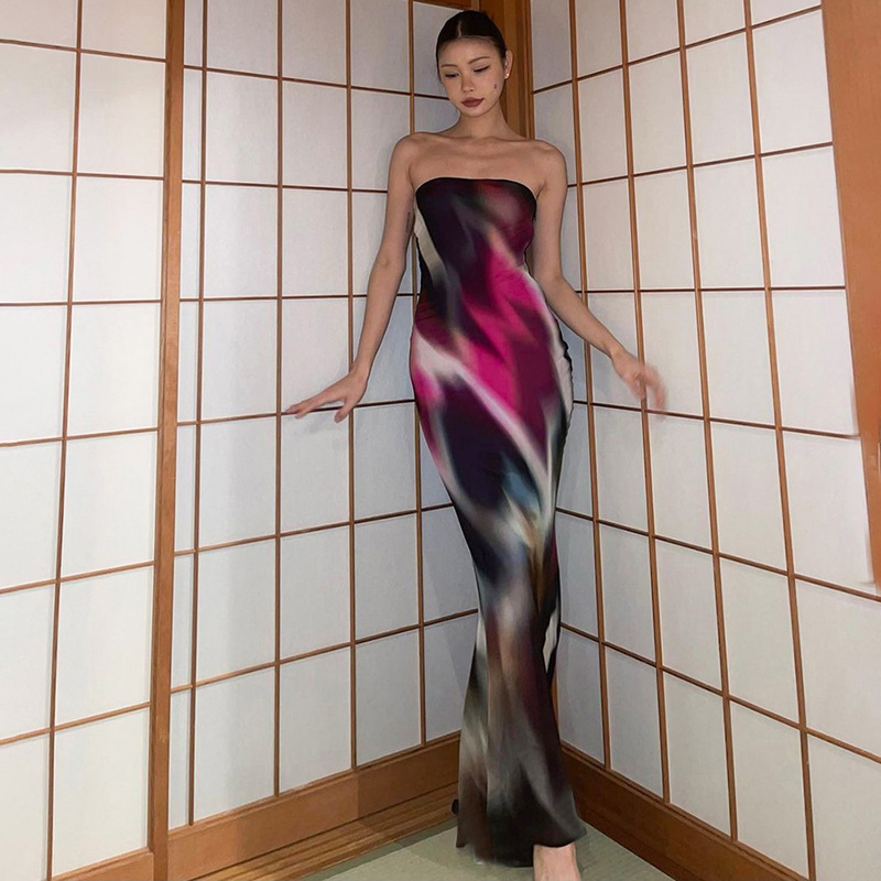 Women's Strapless High-Waist Printed Bodycon Long Dress