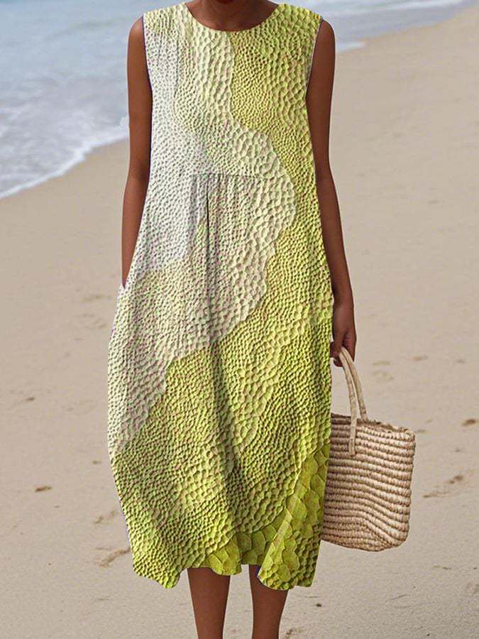Women's Vintage Patterned Sleeveless Midi Dress