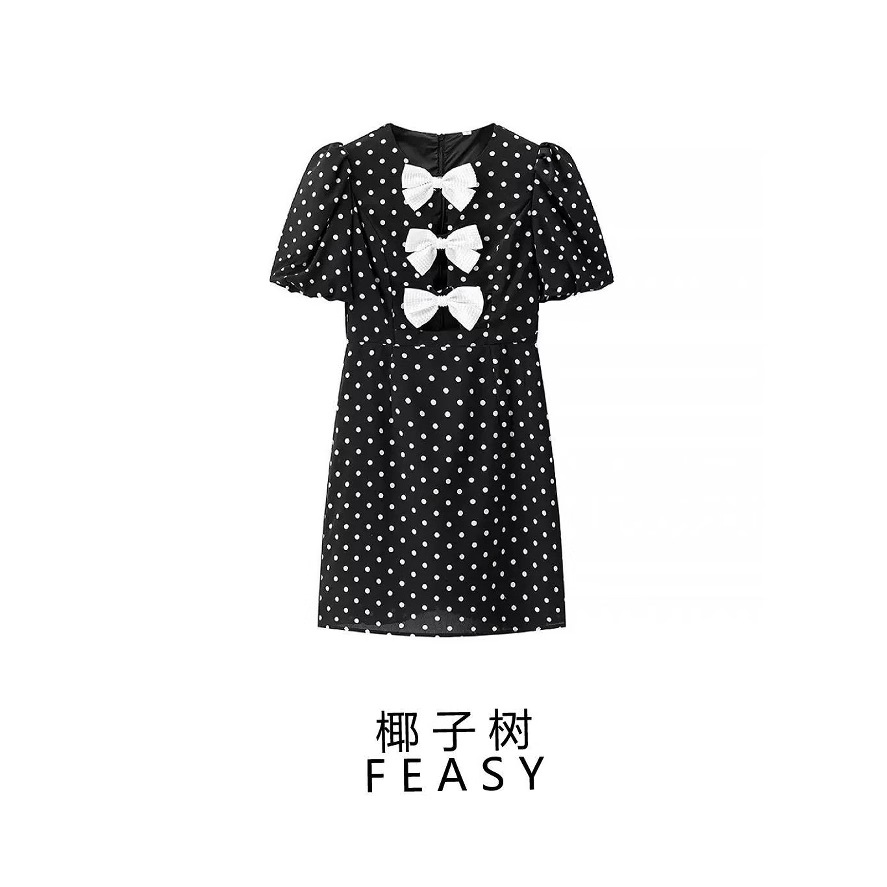 Women's Polka Dot Bow A-Line Dress